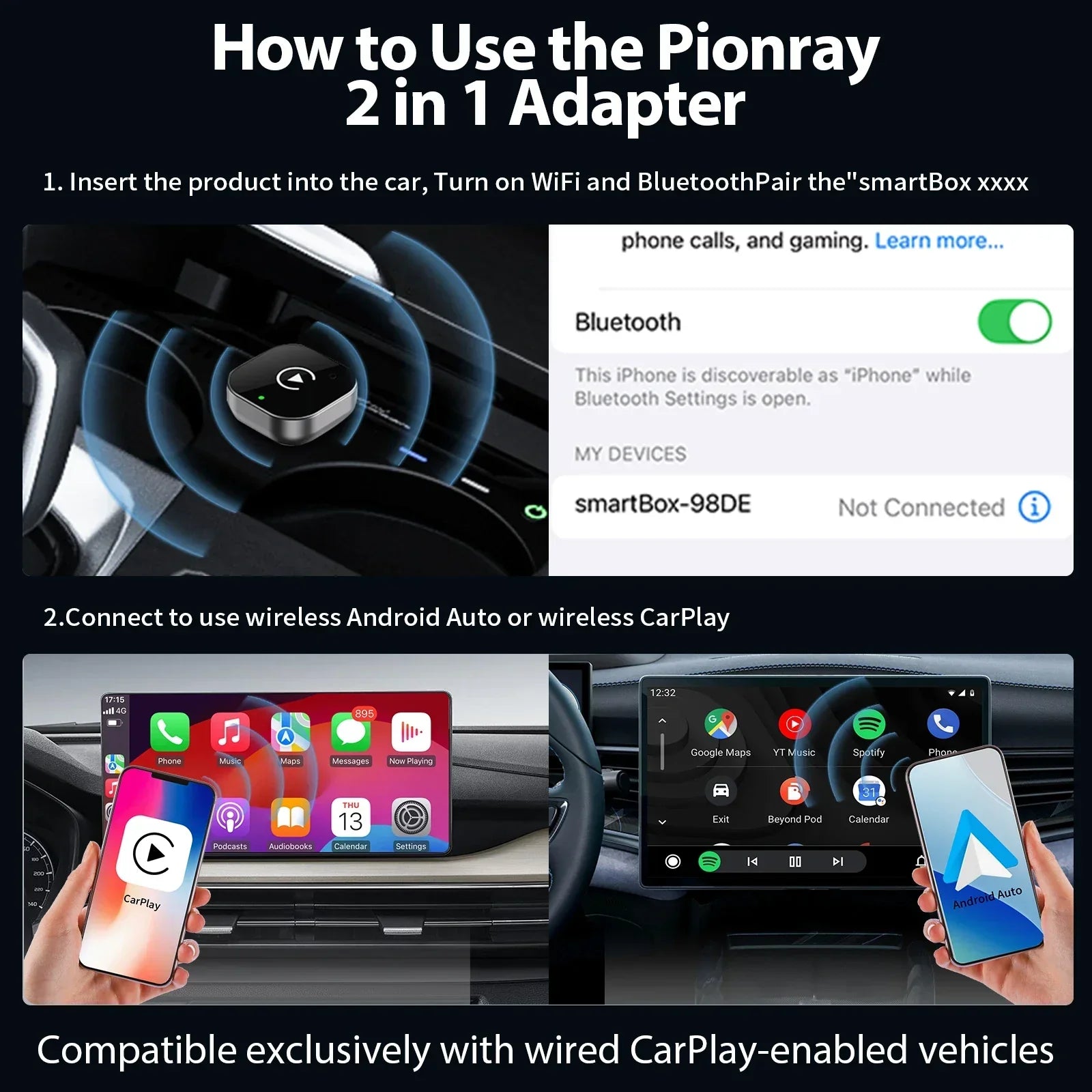 Boîte CarPlay & Android Auto Sans Fil – Compatible 99% des Voitures avec CarPlay Câblé - Lifetech Store